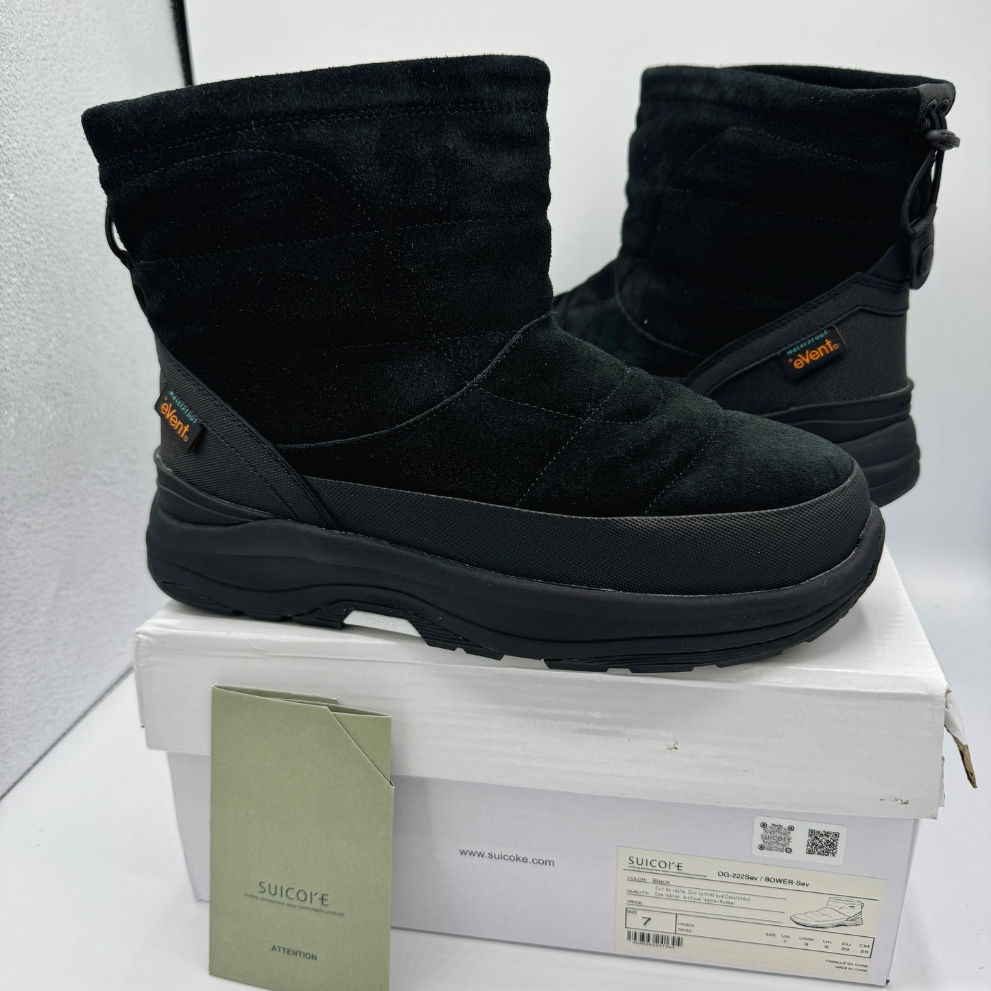 Suicoke Bower Sev Black Boots Waterproof leather unisex 3m padded brand new