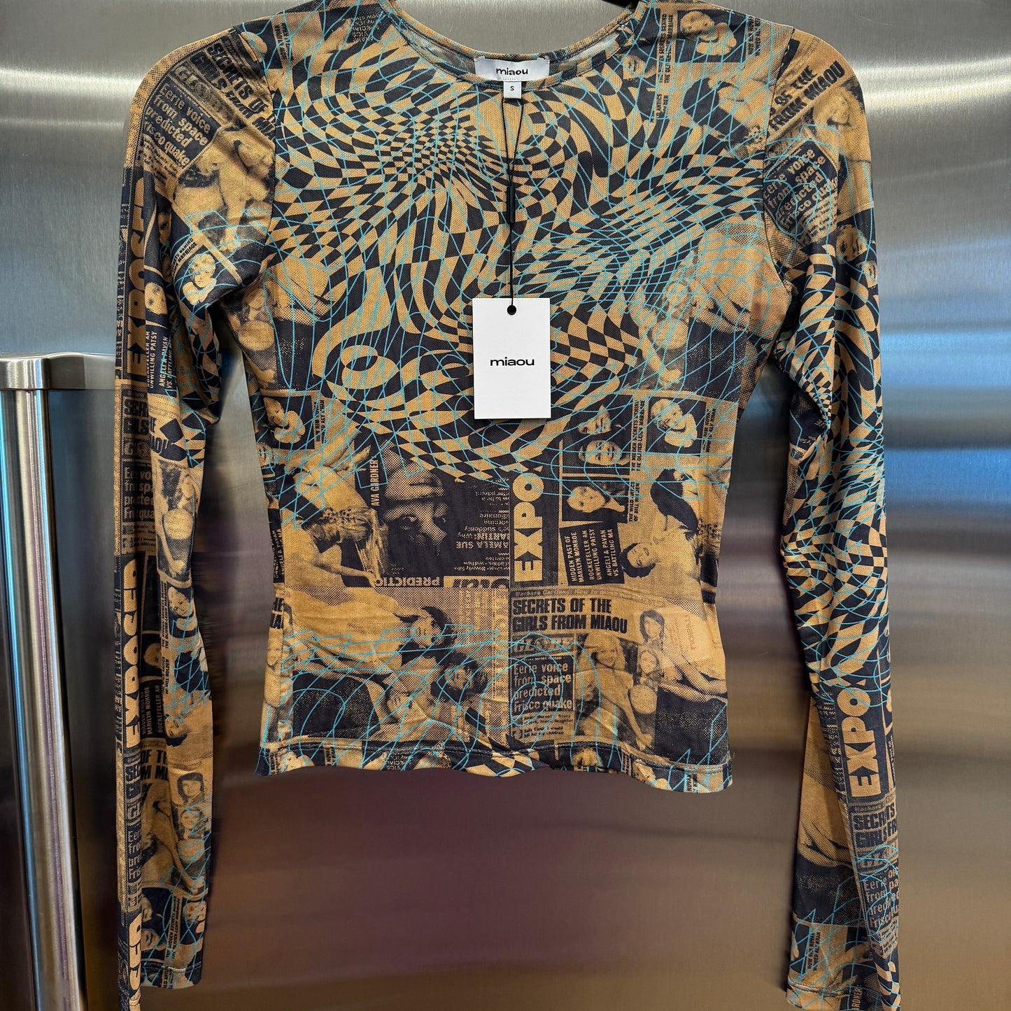 Miaou Long Sleeve Tee Shirt in Mesh Wanted Print