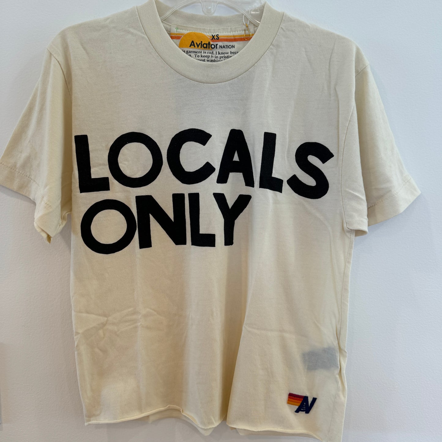 Aviator Nation Locals Only Boyfriend Cropped Tee Shirt Cream off white shirt