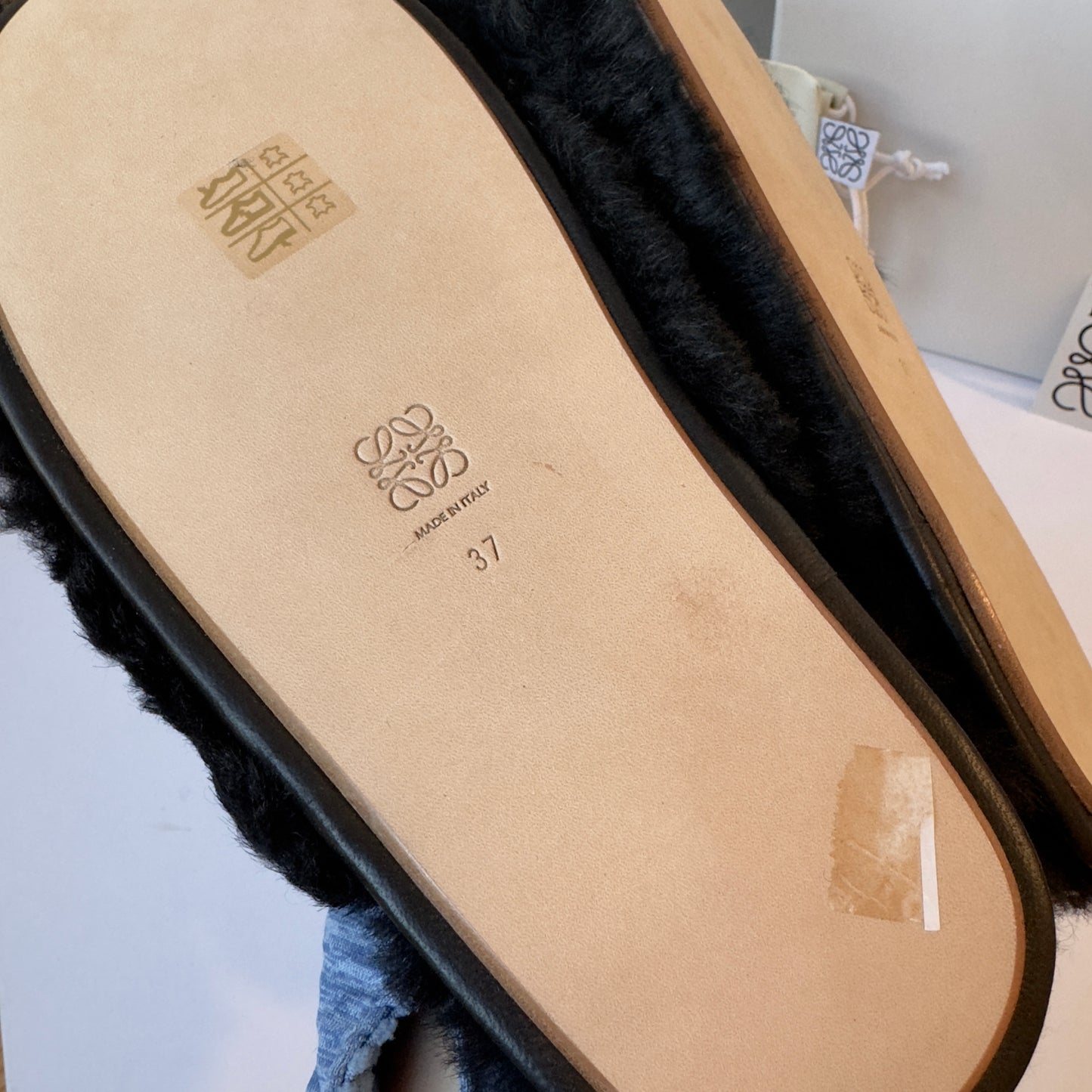 Loewe Slippers with leather anagram and black Shearling Fur , brand NEW