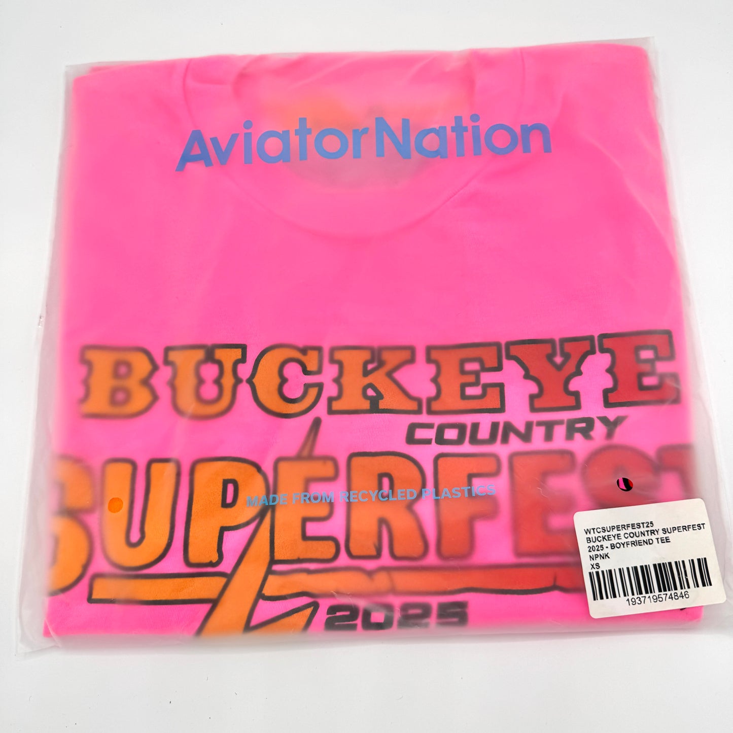 Aviator Nation Buckeye Fest 2025 Boyfriend Cropped Tee Shirt - Neon Pink