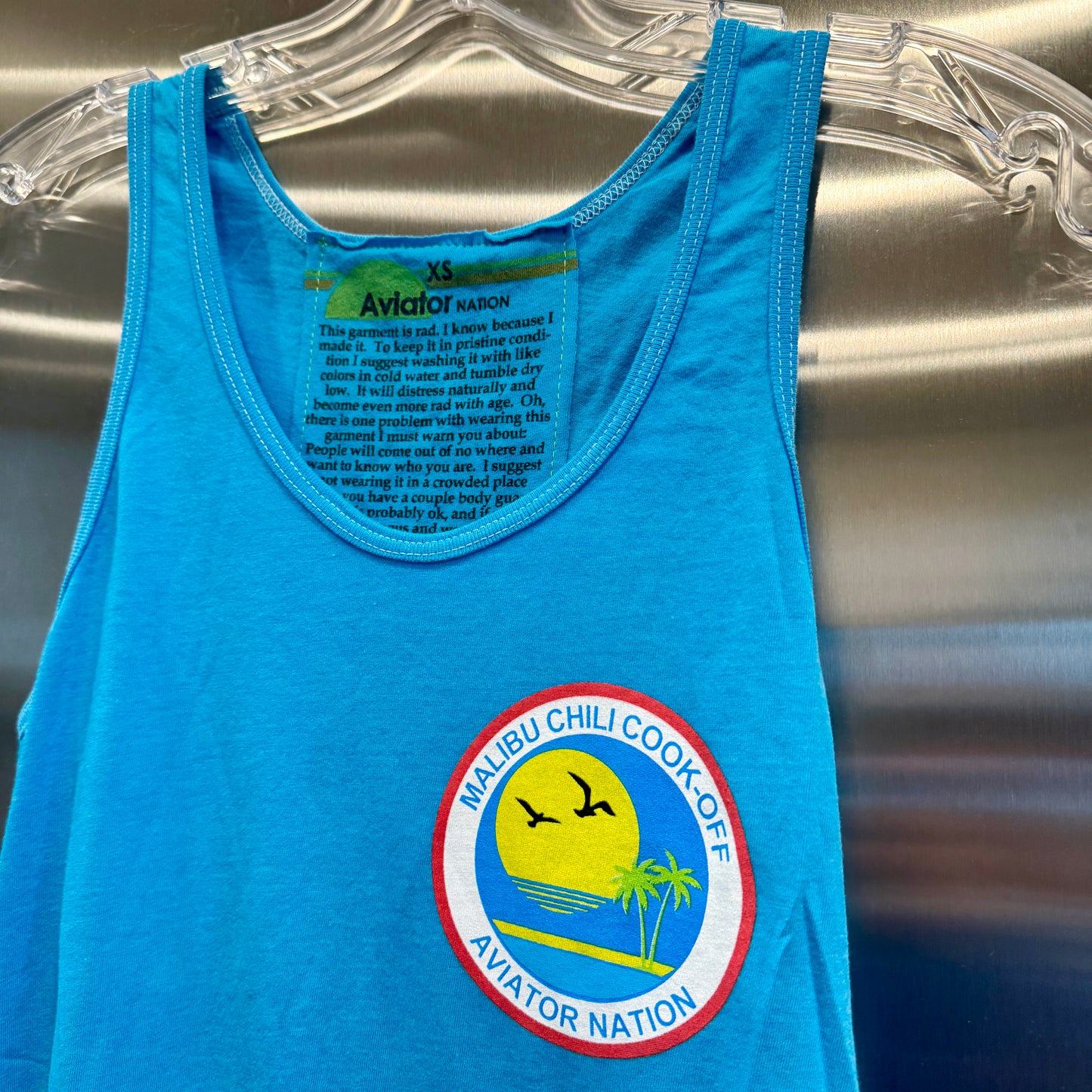 Aviator Nation Malibu Chili Cook Off Blue Tank Top 2023 neon aqua shirt