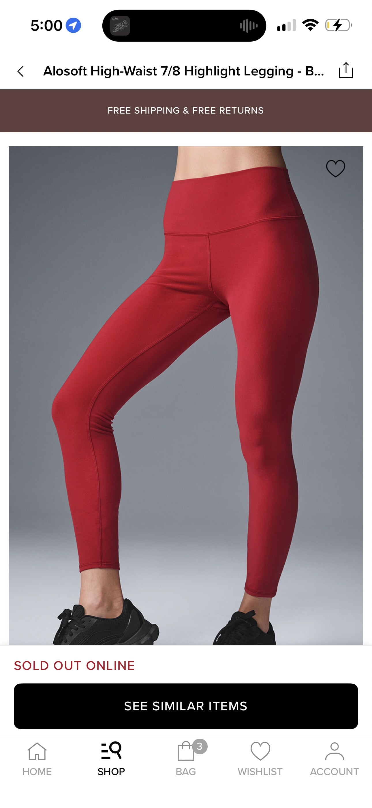 Alo Bold Red Alosoft Leggings High Waisted 7/8 Pants