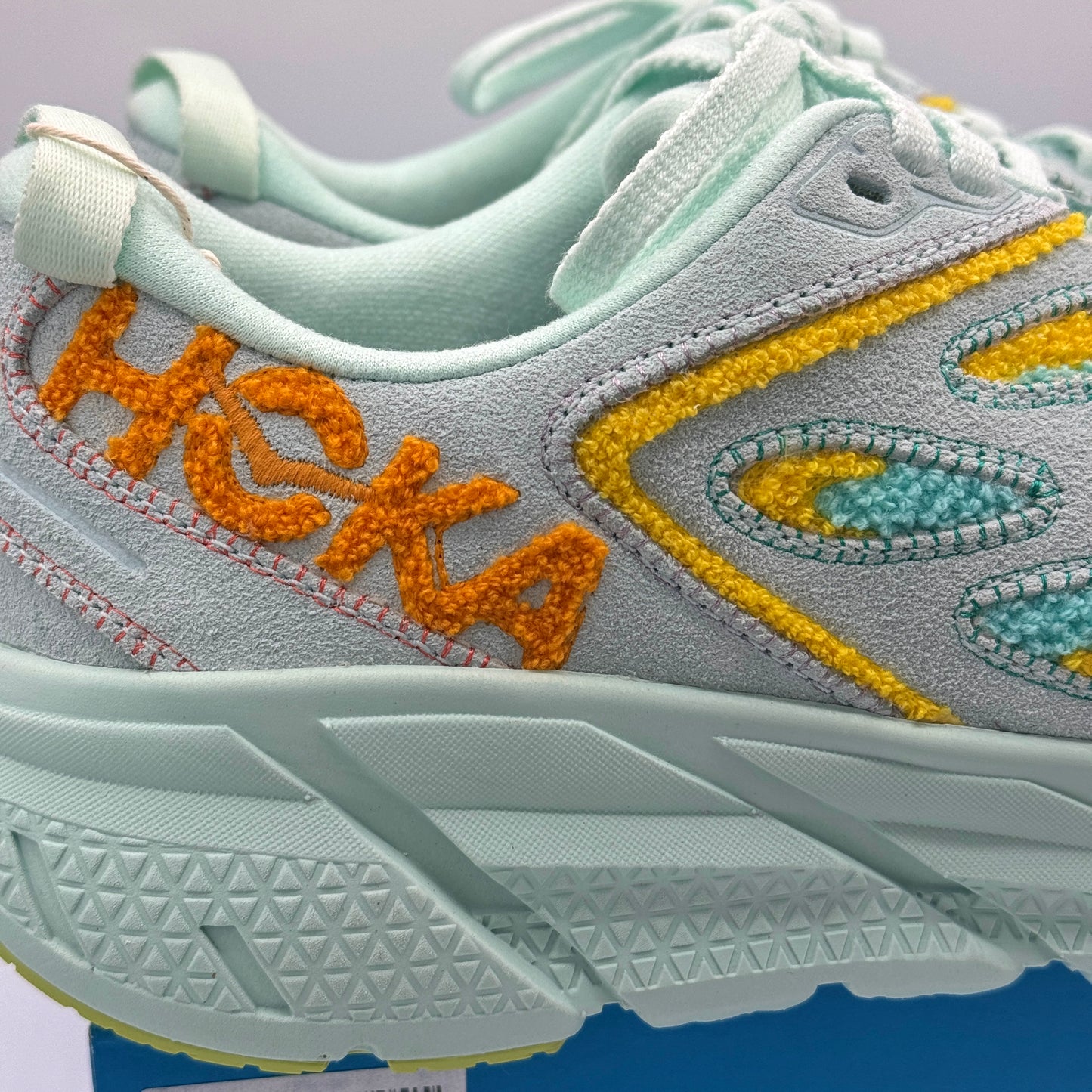 Hoka Clifton L Embroidery UNISEX Shoes Leather blue glass yellow aqua