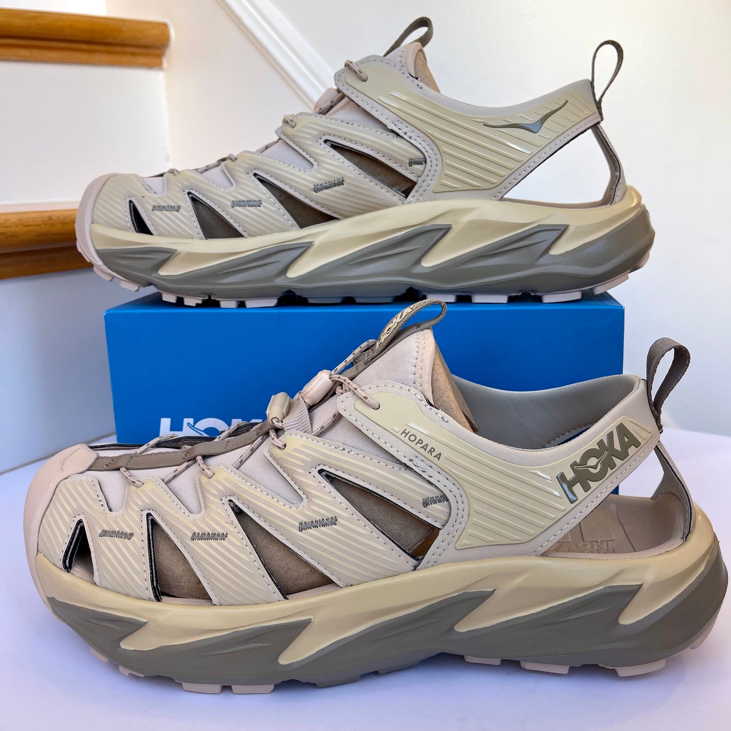 Hoka Hopara Hiking Sandal Wet / Dry shoe in Shifting Sand / Dune beige shoes