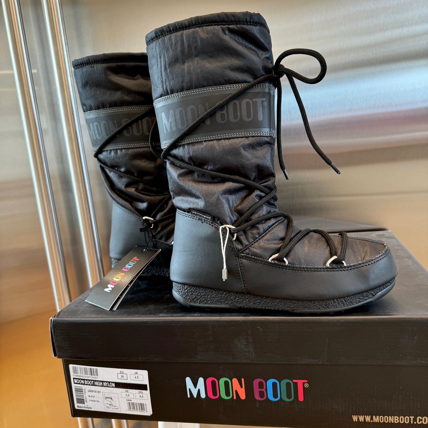 Moonboot High Nylon Classic All Black Snow Boots waterproof winter shoes