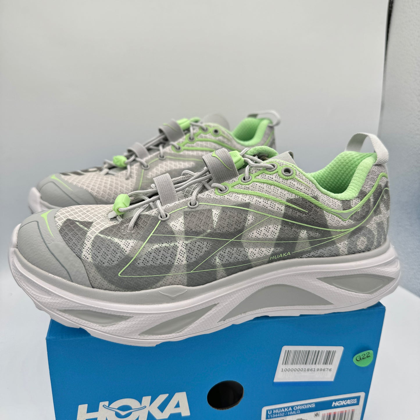 Hoka Huaka Origins Unisex Shoes Running Sneakers Light Grey Green Quick Lace