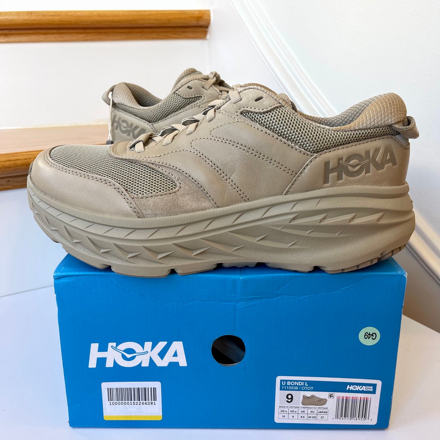 Hoka Bondi L Leather U Unisex , Hoka One One Oxford Tan Cushioned Shoes