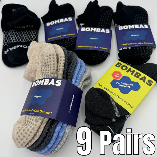 Bombas Bundle: 9 Pairs Grip Socks BUNDLE Grippers Athletic Pilates Multicolor