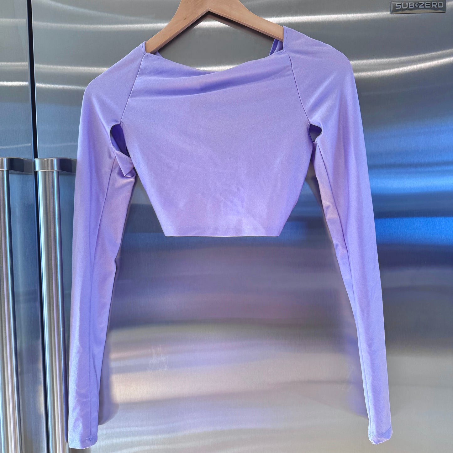 Coperni Lilac Light Purple Twist Cutout Cropped Draped Top Long Sleeve Crop