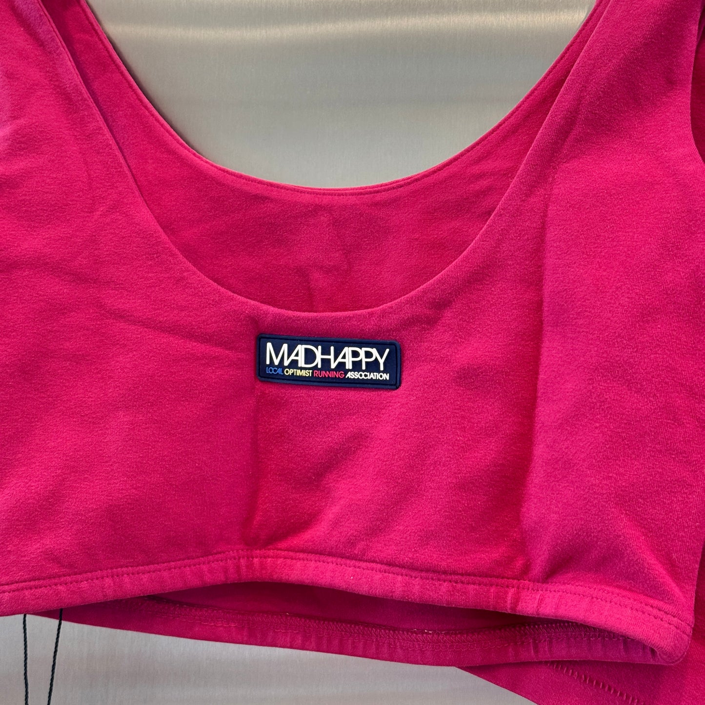 MadHappy Local Optimist Run Club Top Biker Athletic Tank in Magenta Peony
