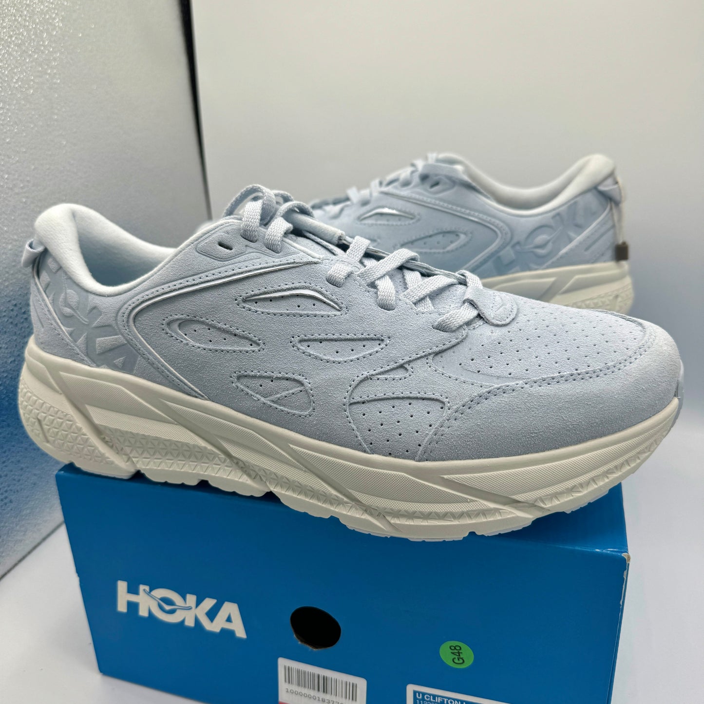 Hoka Clifton L Suede in Country Air / Bit of Blue UNISEX Shoes Leather BLRK