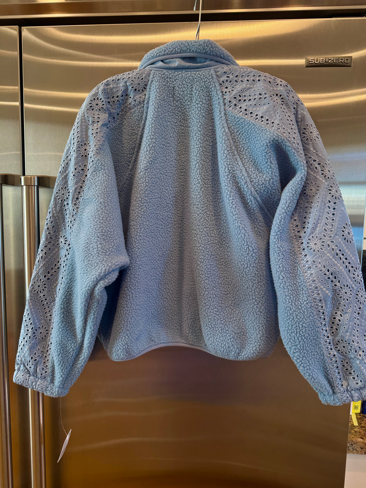 Free People Hit The Slopes Eyelet Fleece Jacket - Denim Rinse Blue