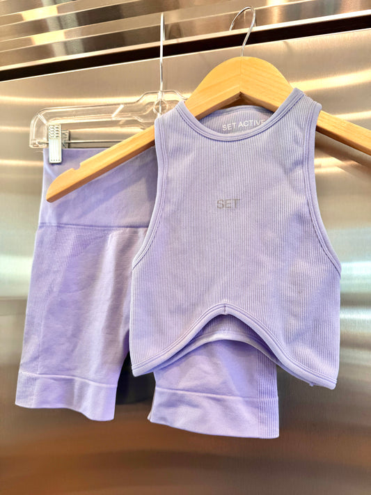 SET Active Matching Set in Lilac Purple - Sculptflex Power Angle Bra and Power Shorts in Lily