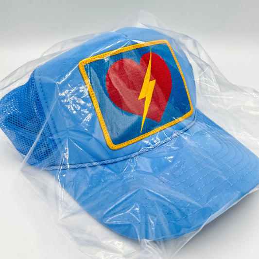 Aviator Nation Heart Bolt Trucker Hat Cap Light Blue Embroidered patch