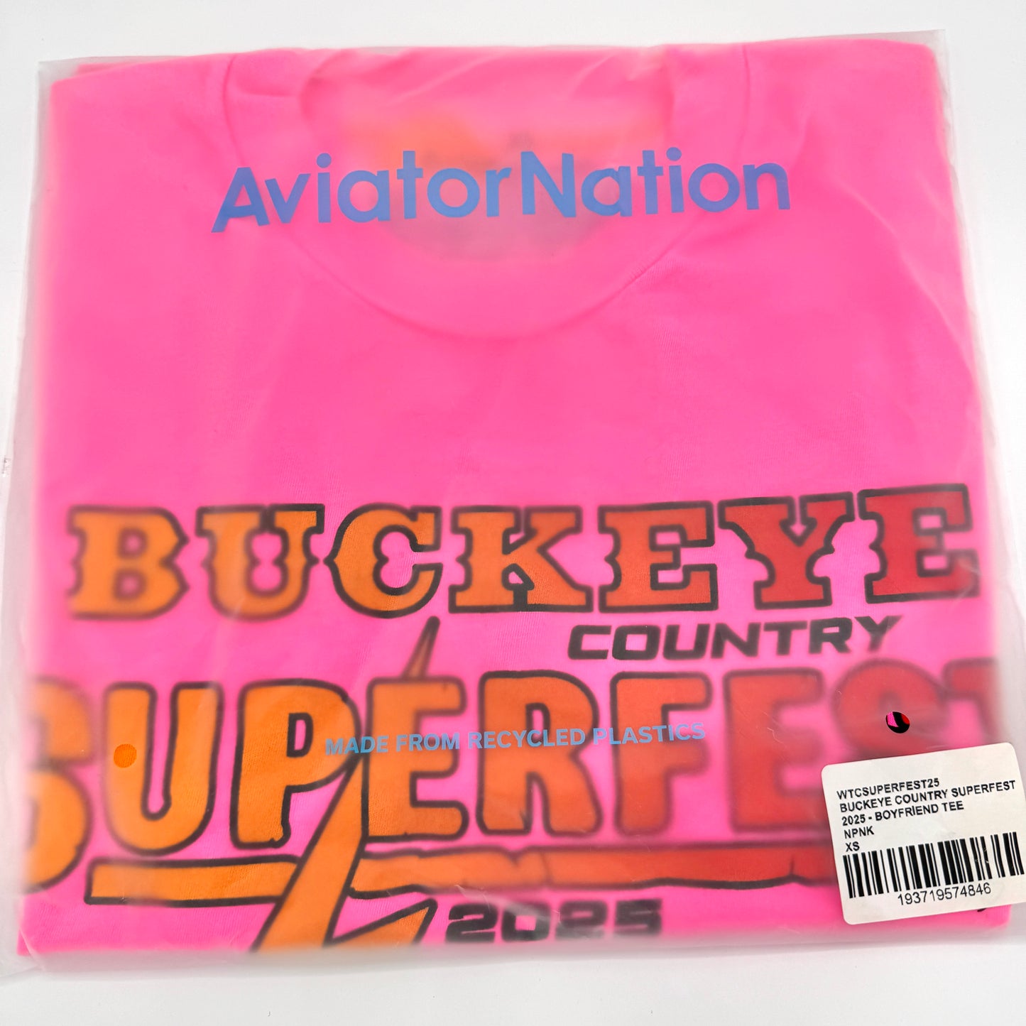 Aviator Nation Buckeye Fest 2025 Boyfriend Cropped Tee Shirt - Neon Pink