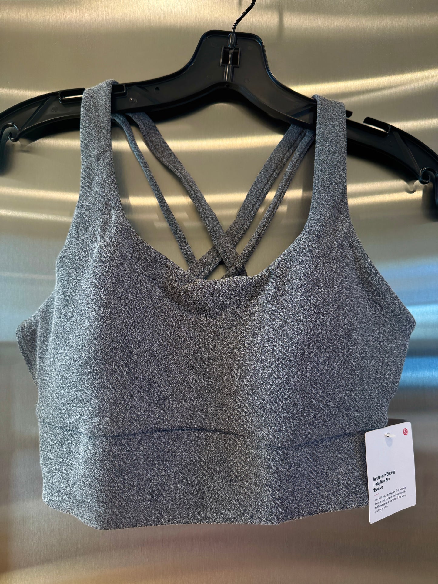 Lululemon Energy Long Line Evolve Bra Top in Herringbone Grey Intertwine Texture Black / White Woven