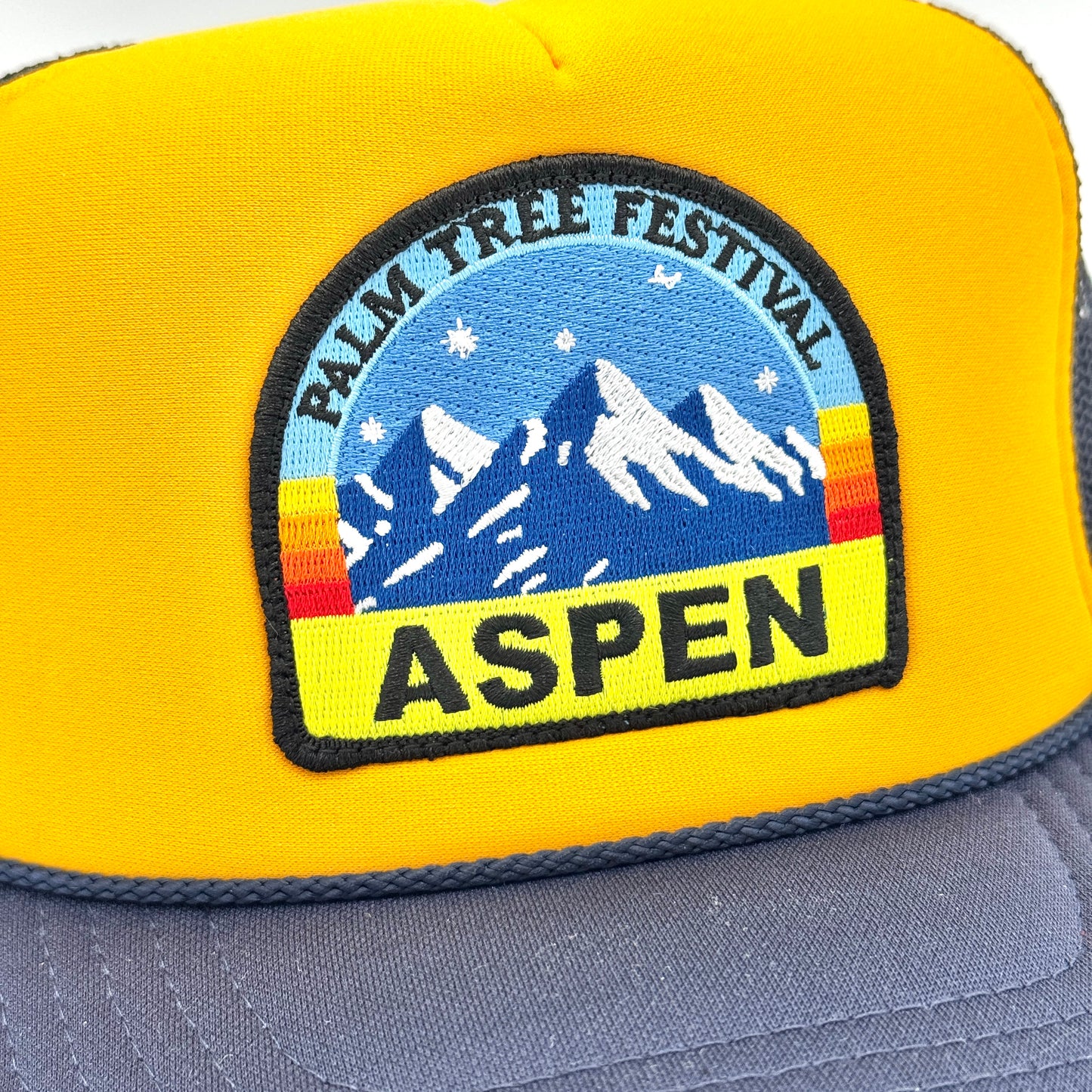 Aviator Nation Aspen Palm Tree Festival Trucker Hat - Navy / Gold