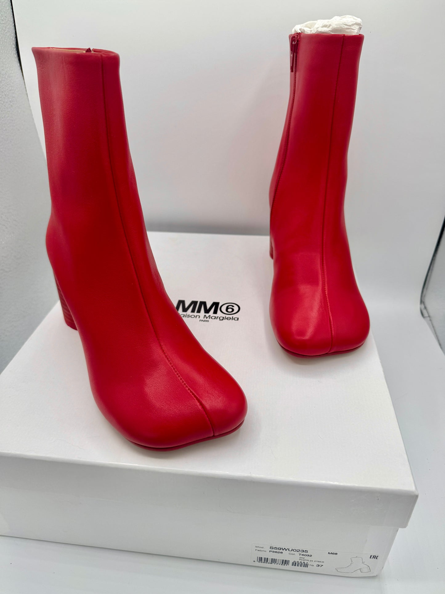 Maison Margeila MM6 Women’s Stitch Out Leather Anatomical Ankle Boots - Red