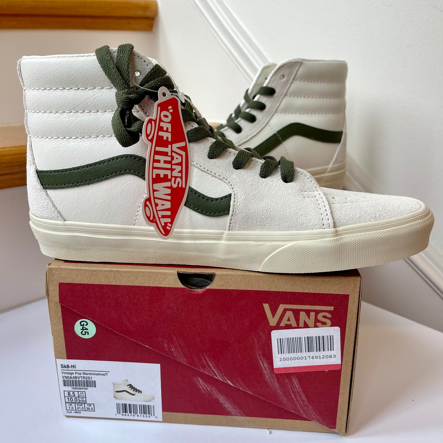 Vans Sk8 Hi Leather Sneakers in Vintage Pop - Marshmallow Turtledove