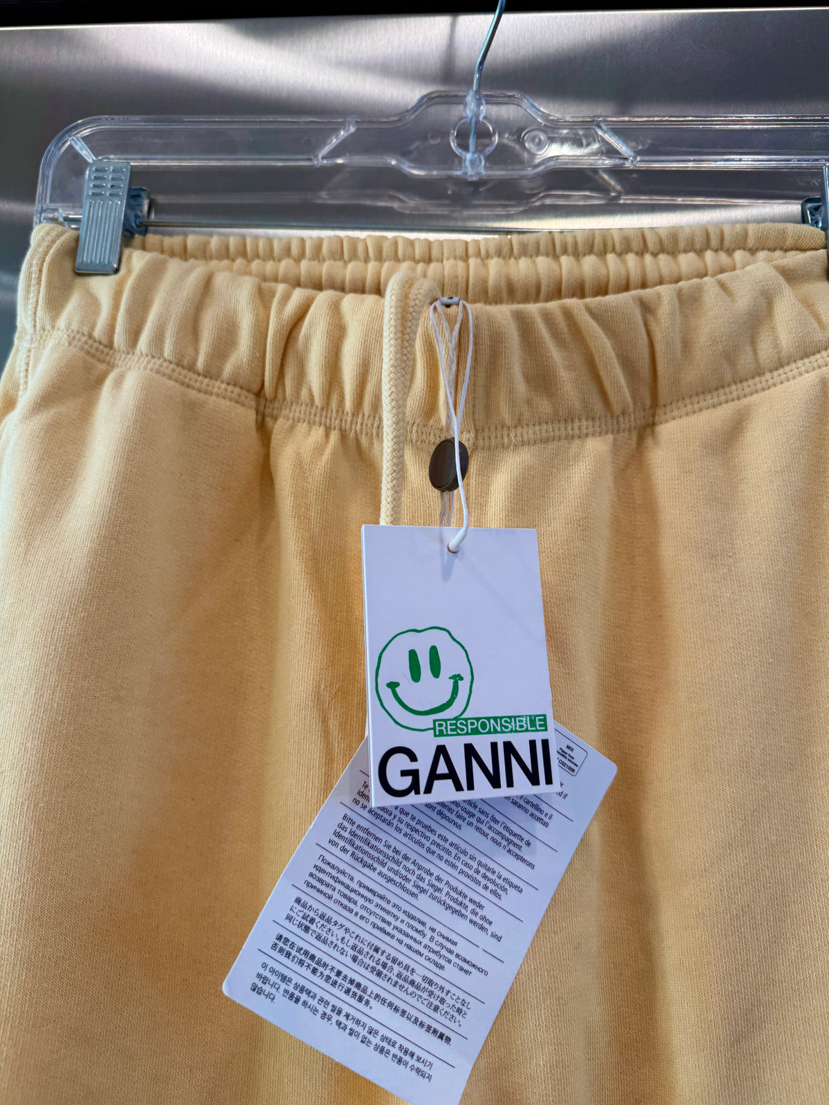 Ganni Isoli Sweatpants in Yellow French Terry Cotton with embroidered logo