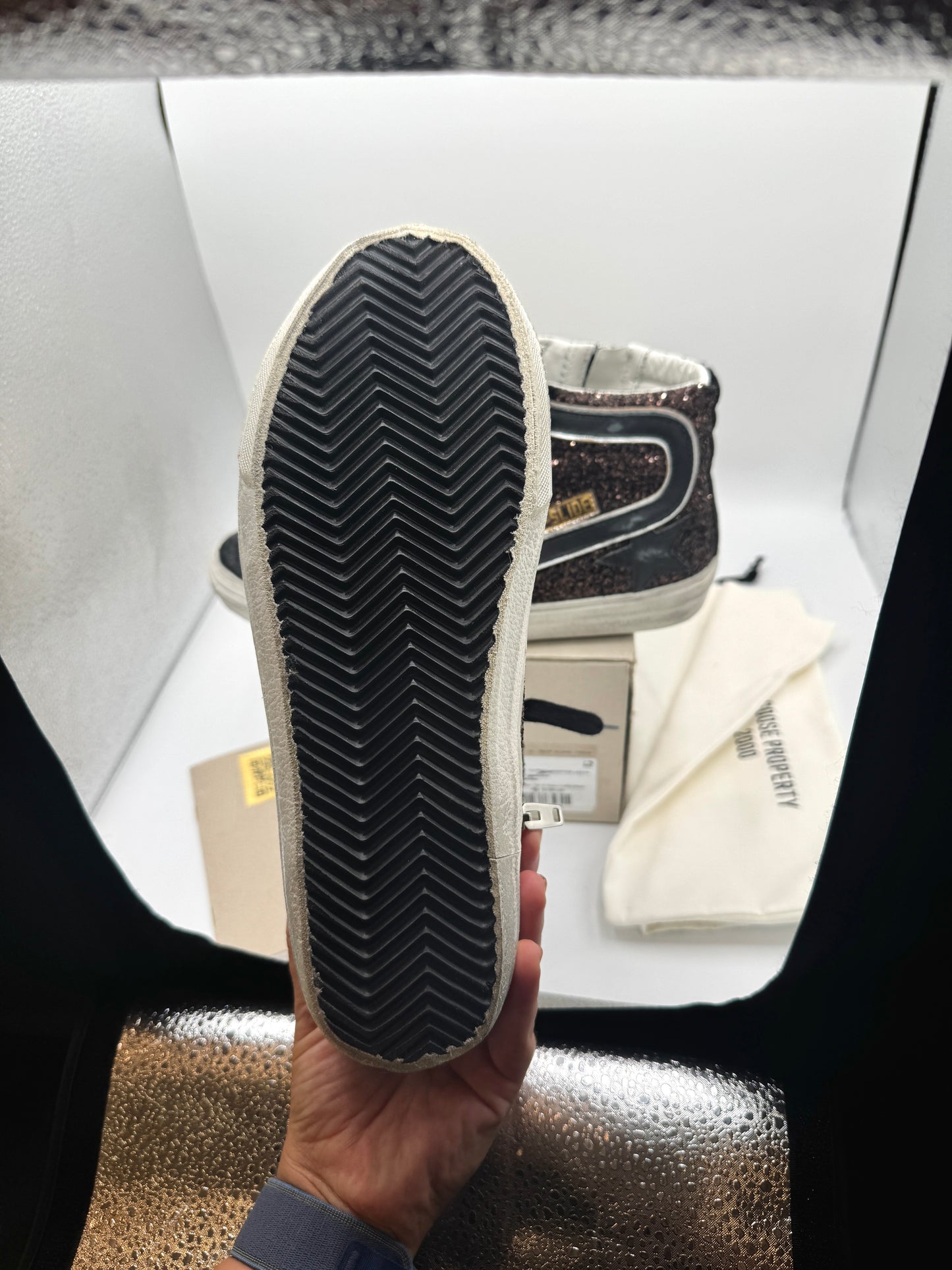 Golden Goose Sneakers Slide in Coffee / Black  Classic Star / Glitter Wave
