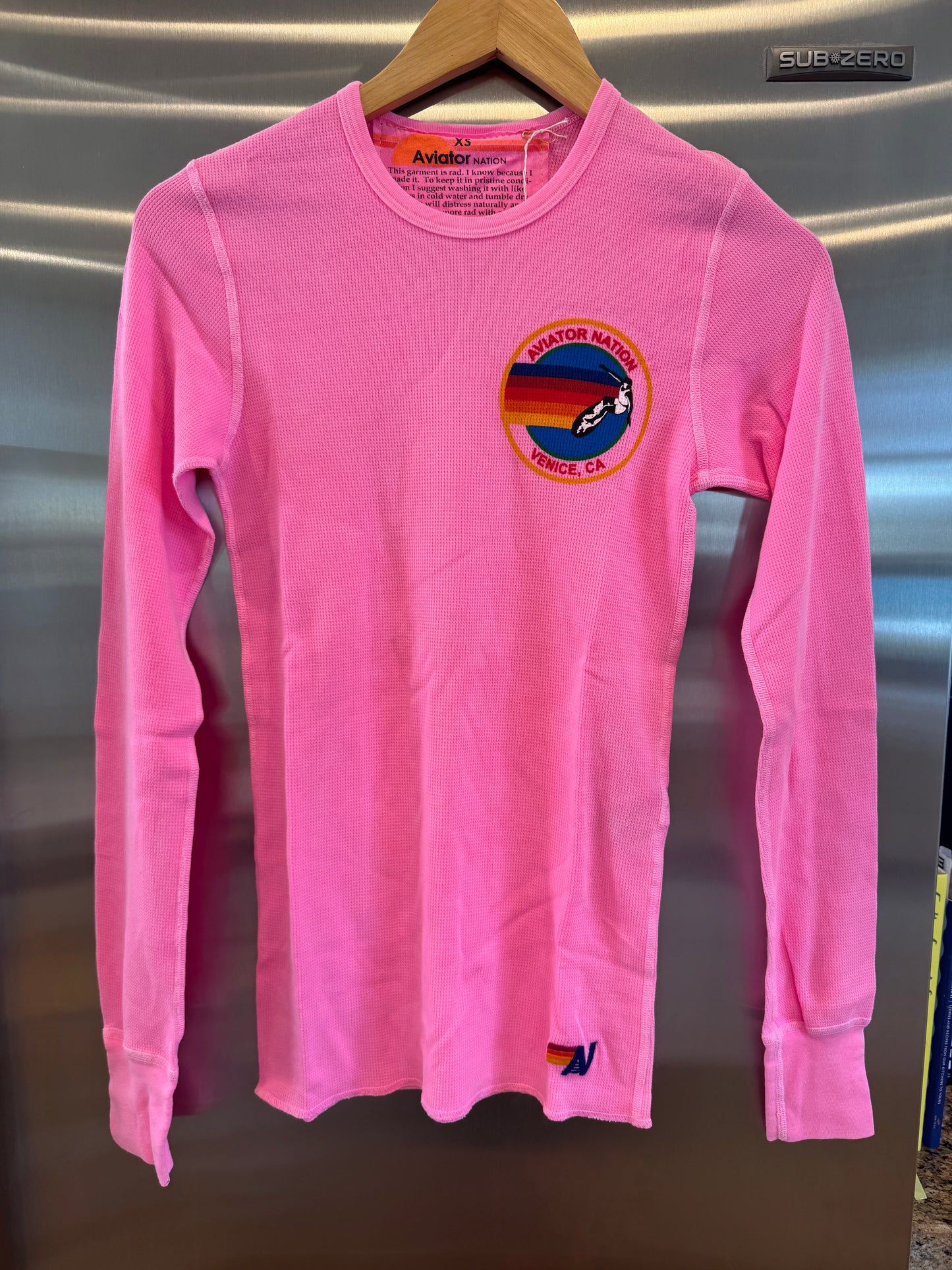 Aviator Nation Thermal Shirt with Venice Logo Neon Pink Unisex