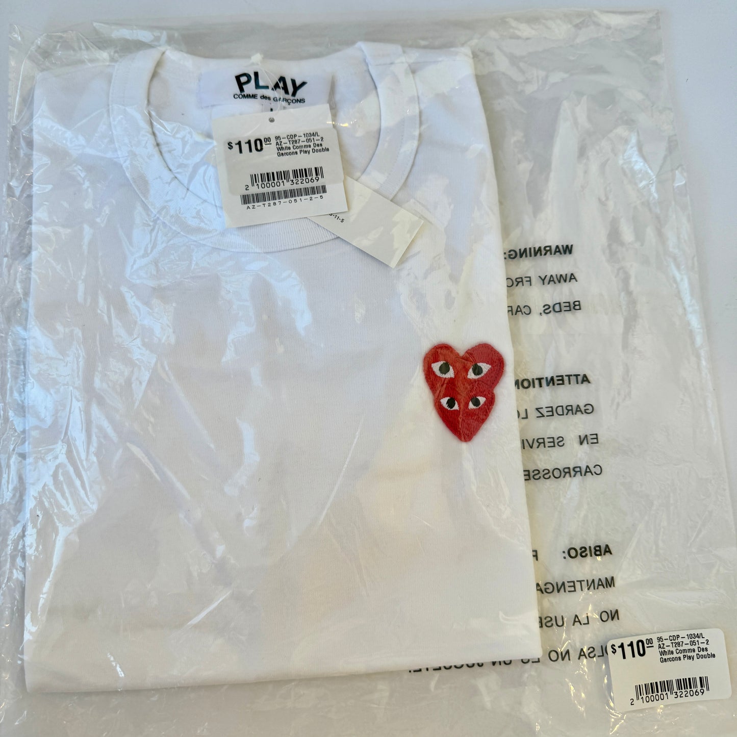 Comme Des Garçons Double Hearts T Shirt CDG Authentic Play