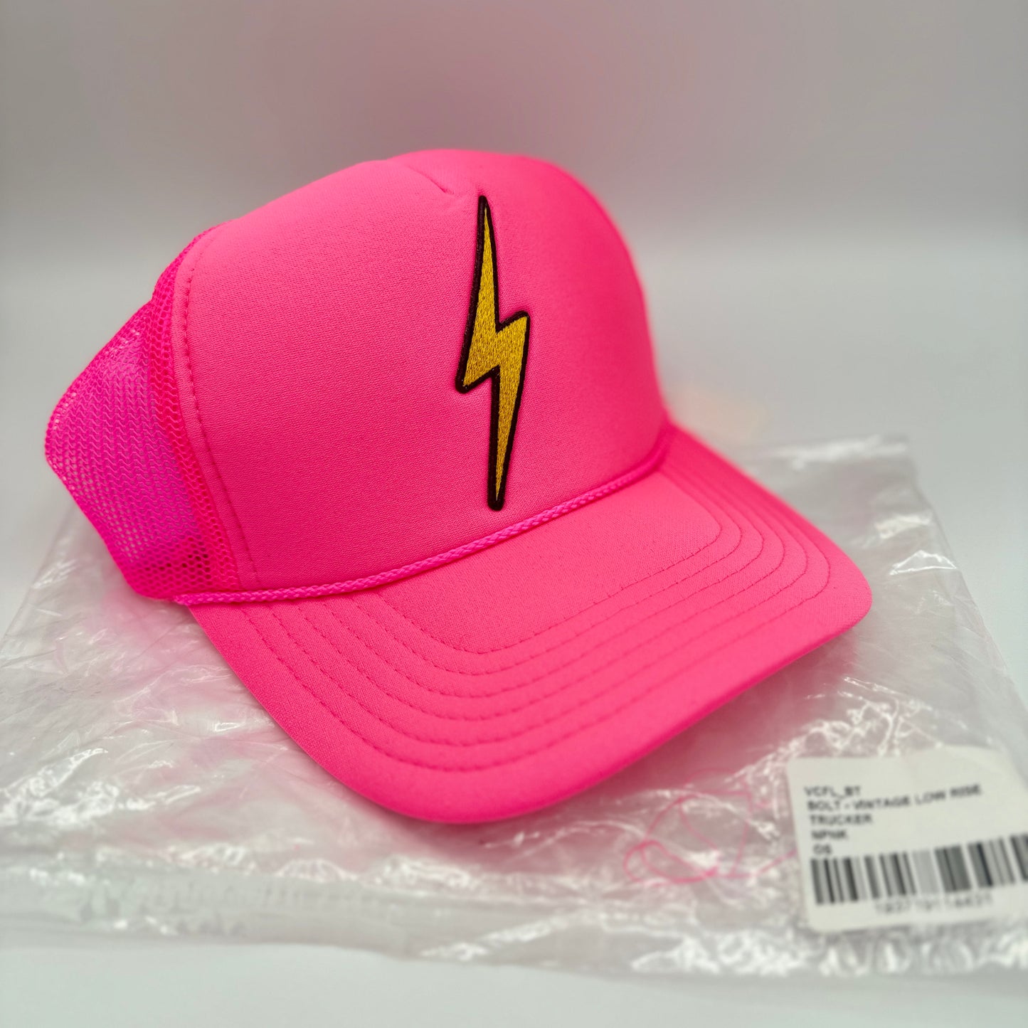 Aviator Nation Pink Bolt Hat embroidered lightning patch neon trucker cap