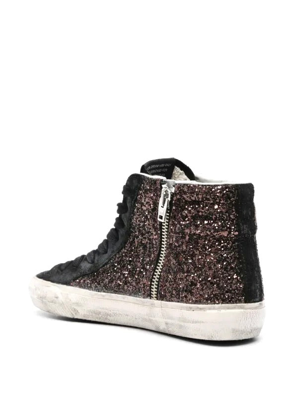 Golden Goose Sneakers Slide in Coffee / Black  Classic Star / Glitter Wave