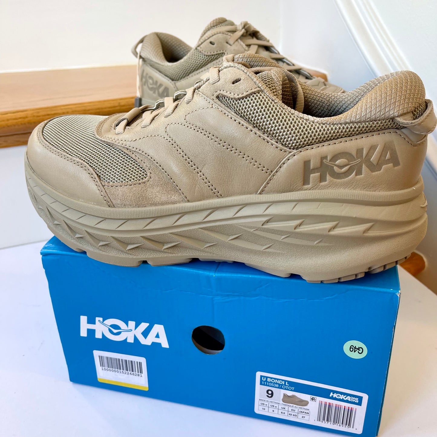 Hoka Bondi L Leather U Unisex , Hoka One One Oxford Tan Cushioned Shoes