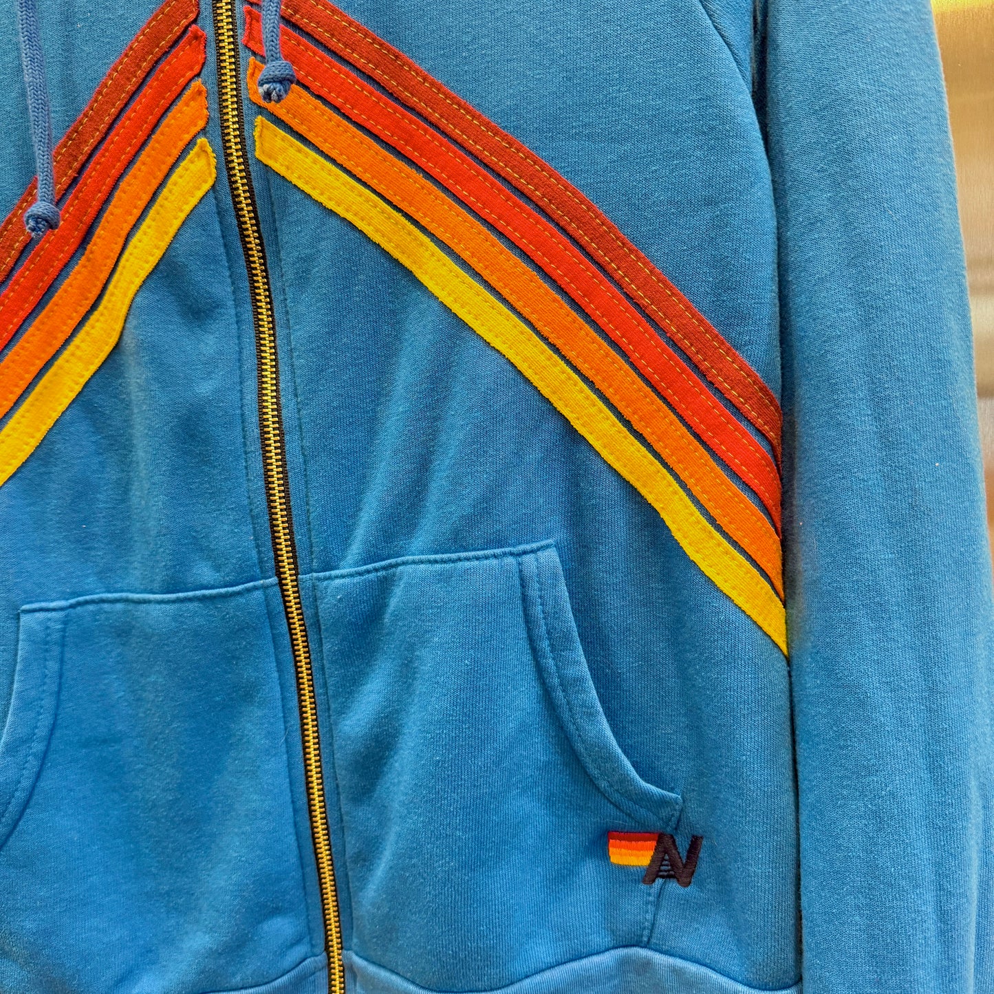 Aviator Nation Mountain Stitch Chevron 4 Stripe Hoodie Jacket Ocean Blue