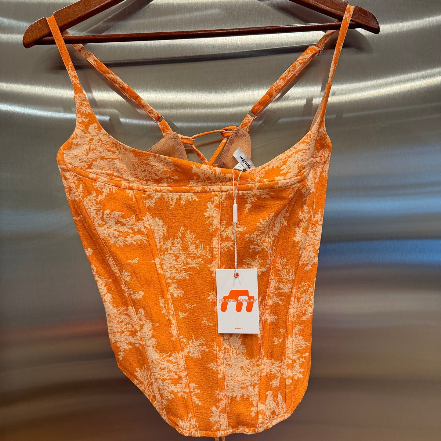 Miaou Venus Corset V Top in Clementine Toile Orange