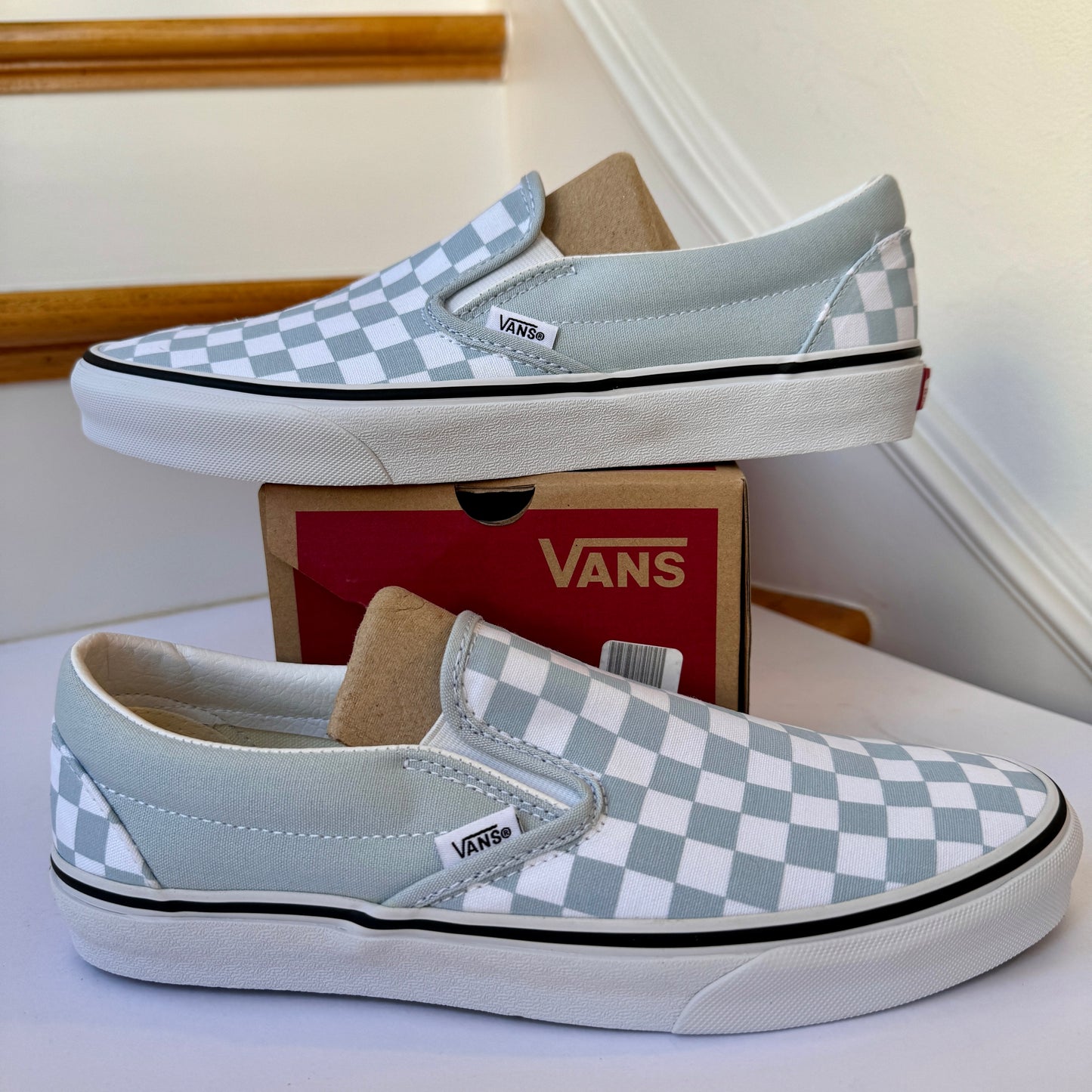 Vans Slip-On Classic Skate Shoes Checkerboard Baby Blue Shoes Classic Unisex