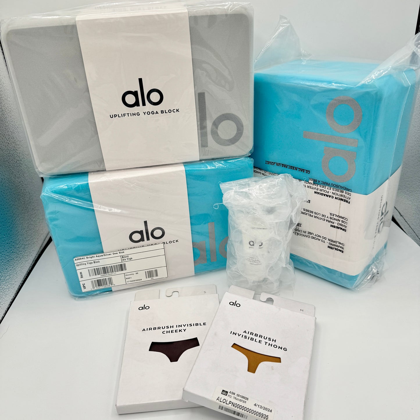 Alo Yoga Bundle of 3 Blocks 2 Underwear and Facial Lotion Combo Blue Grey Yoga