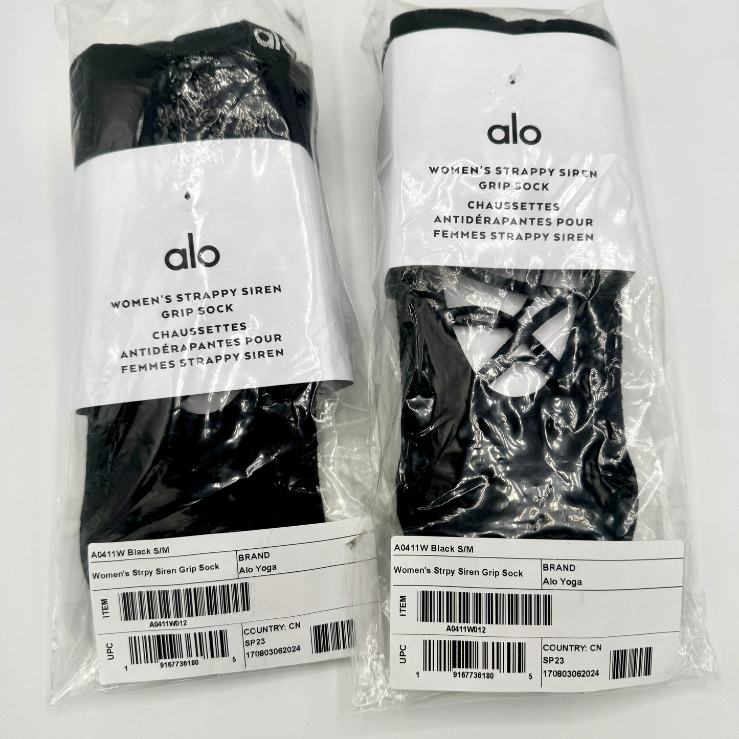 Alo Strappy Siren Grip Socks Black Ballet Barre Pilates Grips