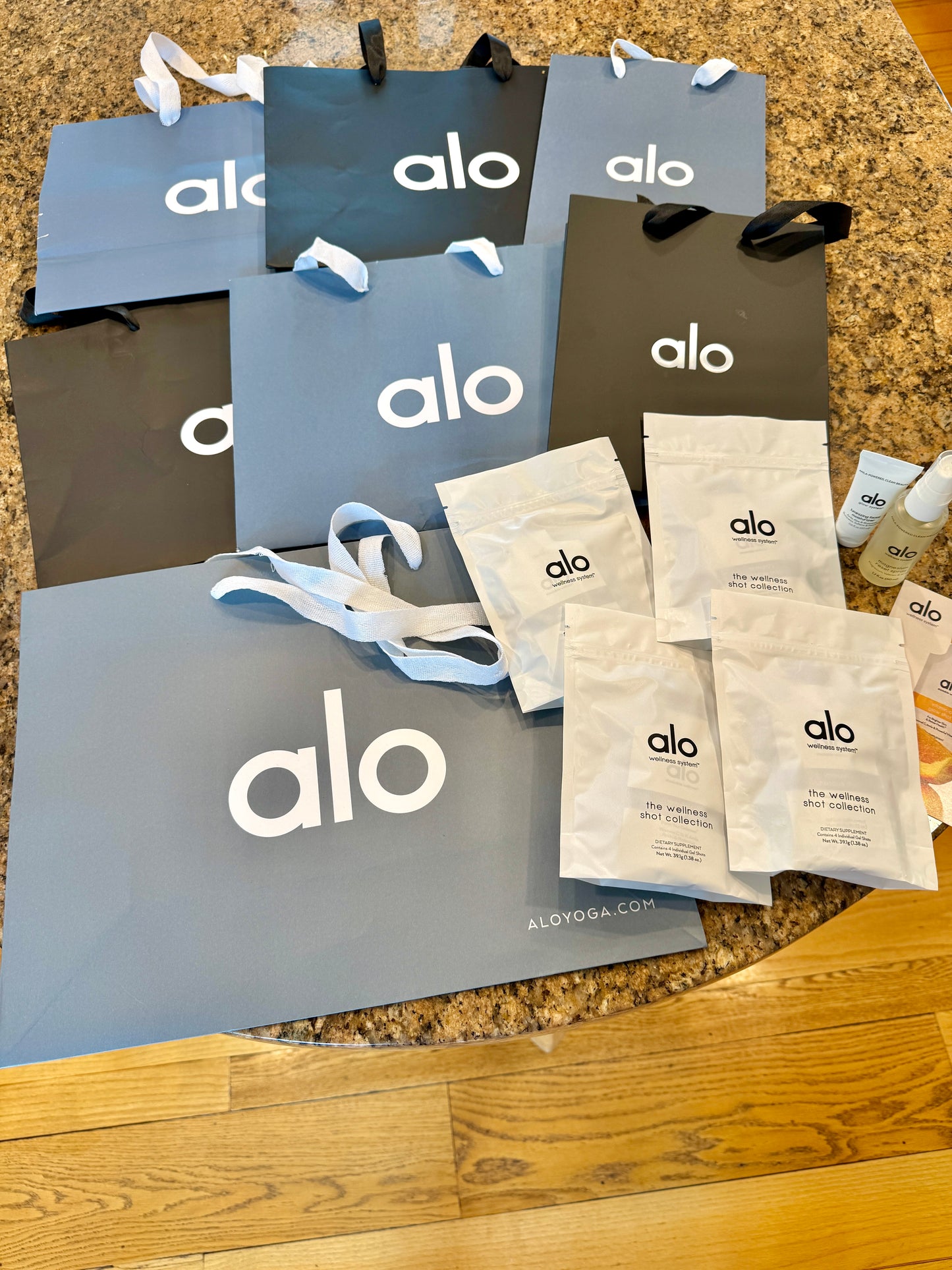 Alo Yoga Bundle of Travel Wellness and (6) Paper Bags / Gift Bags