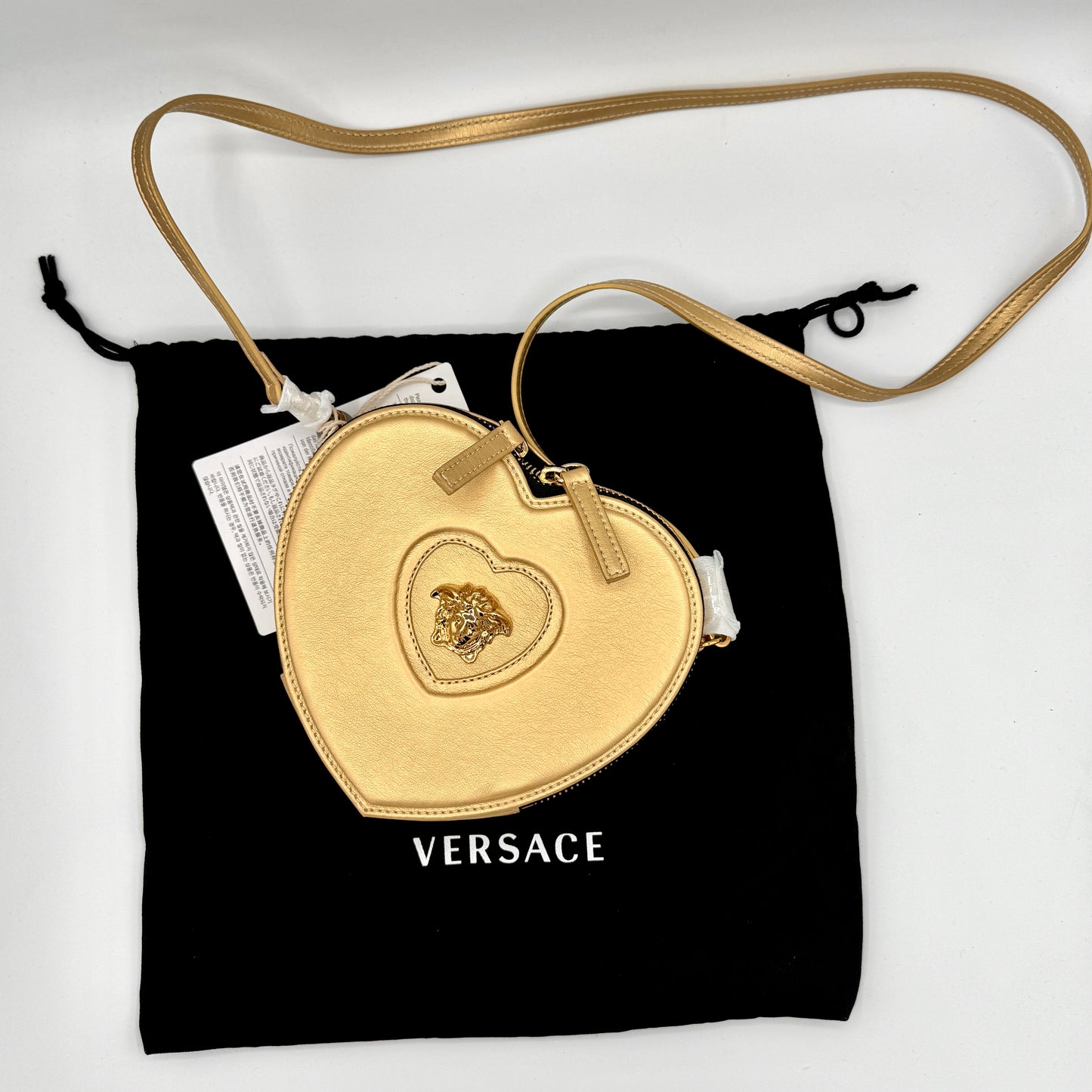 Versace Heart Medusa Plaque Crossbody Bag Gold Leather Kids