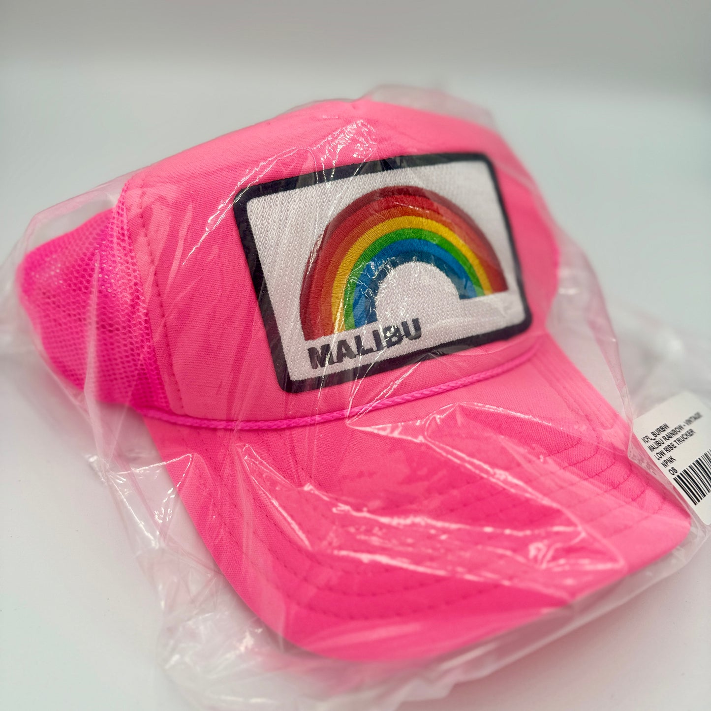 Aviator Nation Pink Trucker Hat Malibu Rainbow Patch Neon Embroidered