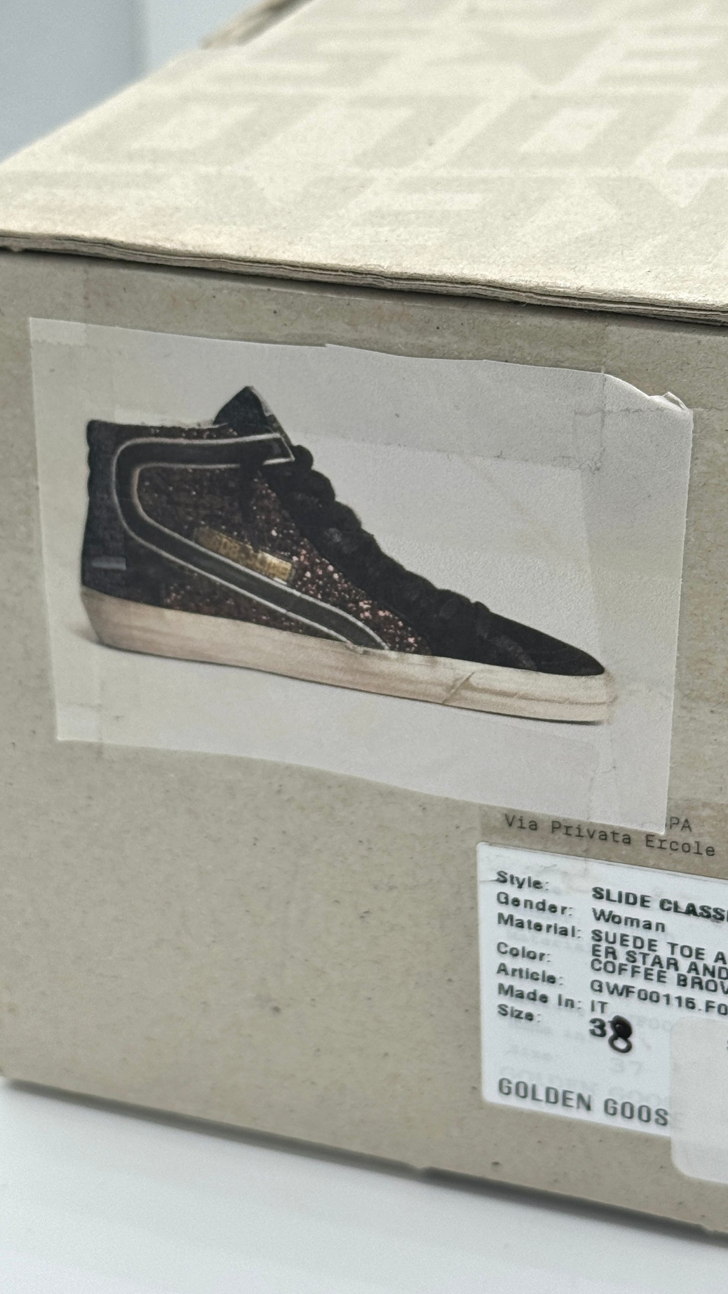 Golden Goose Sneakers Slide in Coffee / Black  Classic Star / Glitter Wave