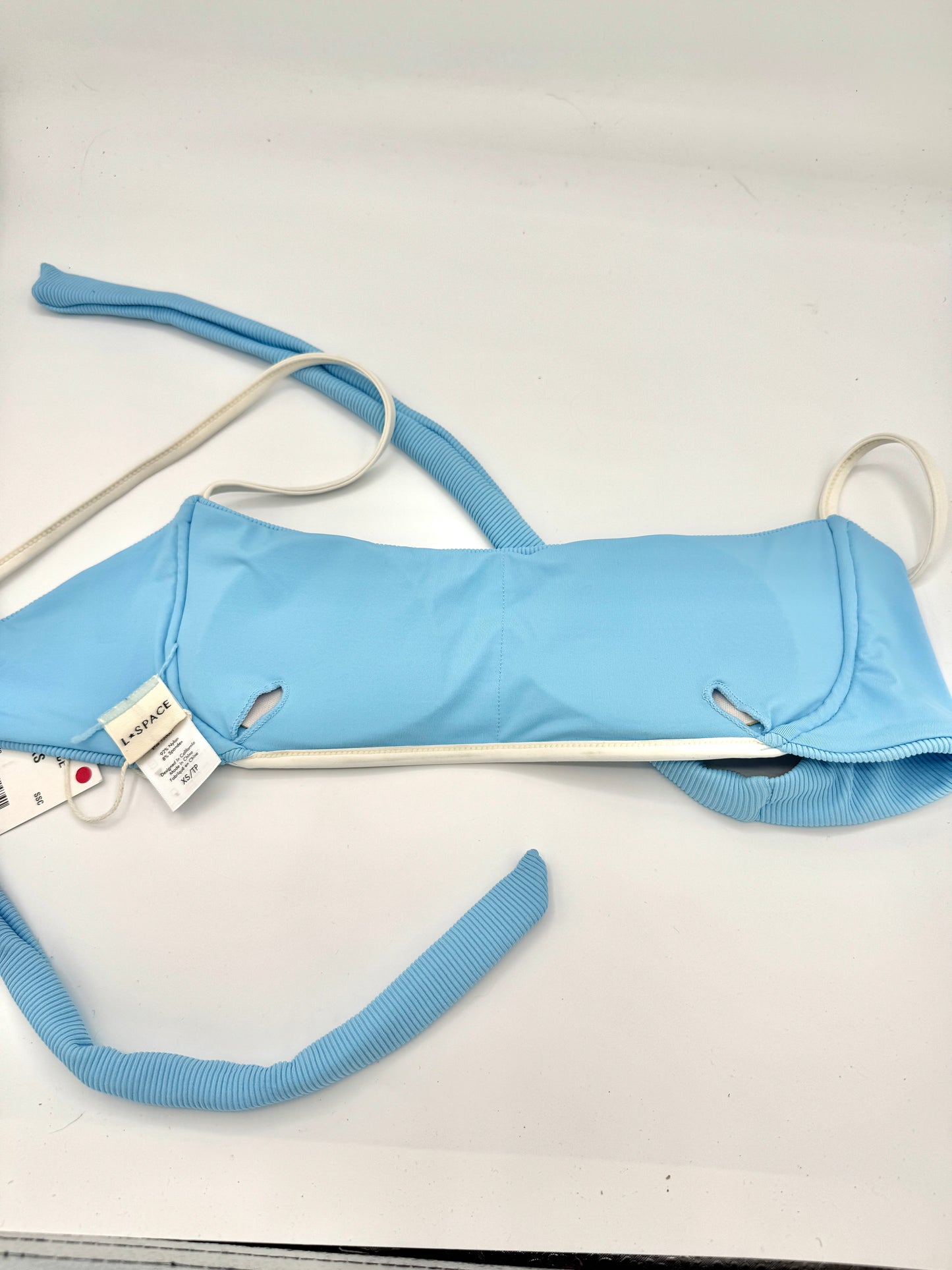 L Space Hazel Swim Top in Seaspray Blue / Cream , Ribbed Bikini
