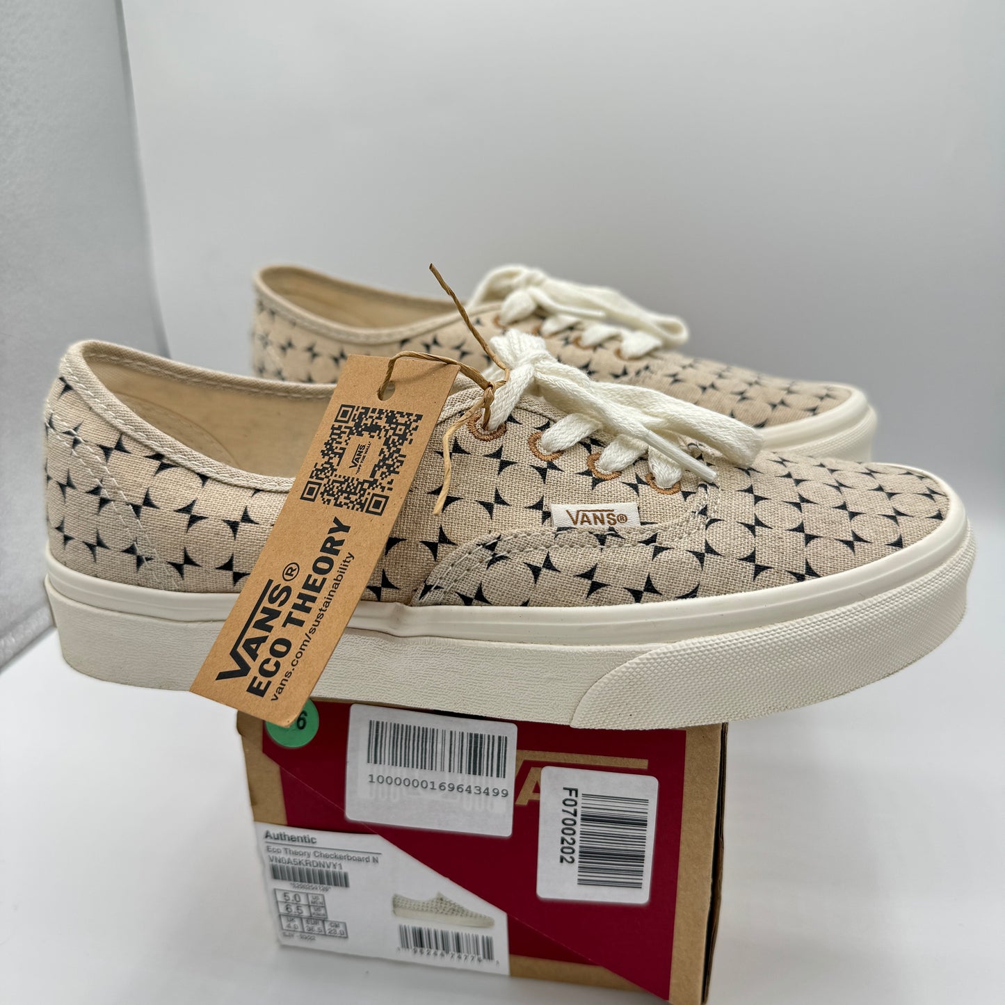 Vans Authentic Low Classic Sneakers Eco Theory Beige Navy checkerboard shoes