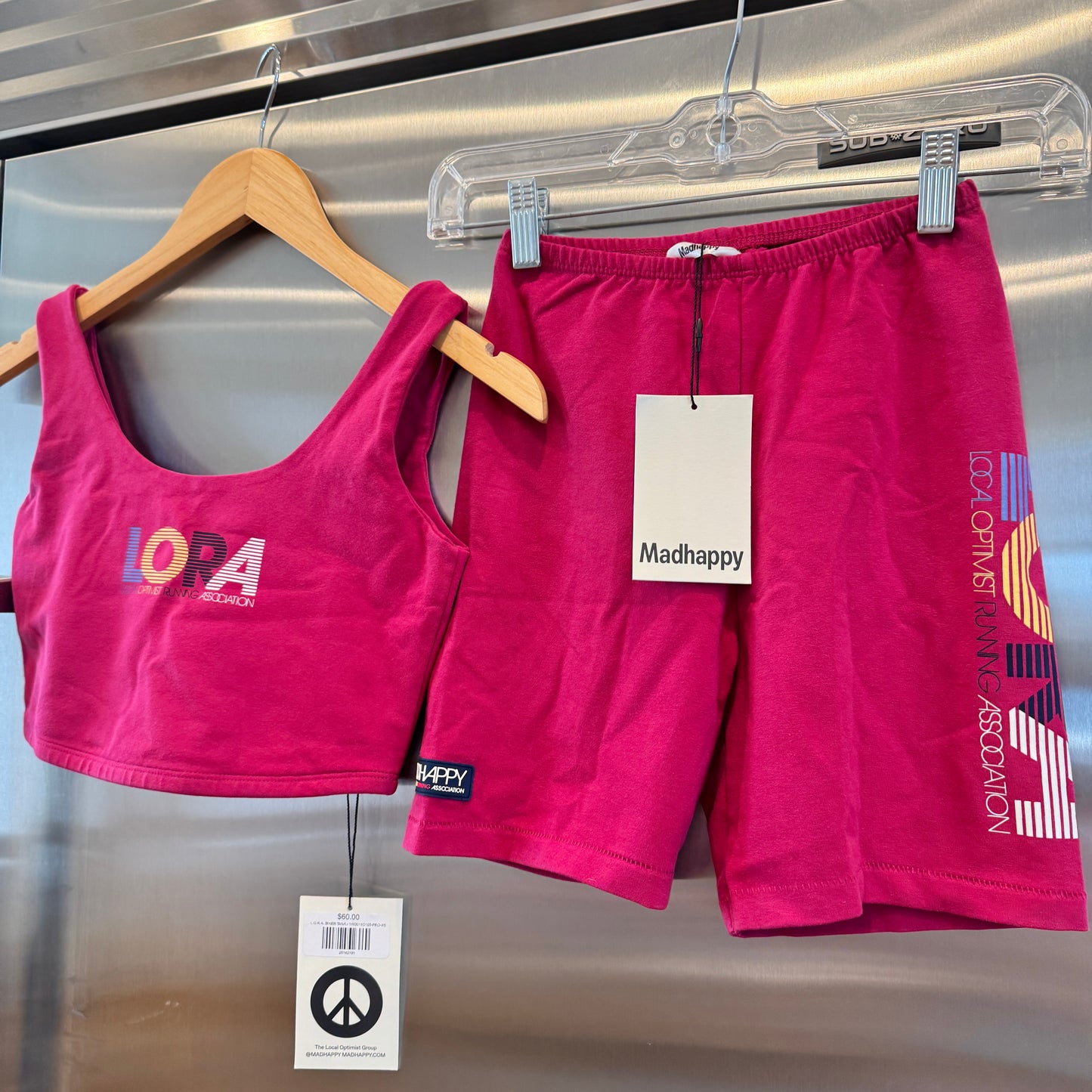 MadHappy Local Optimist Run Club Top Biker Athletic Tank in Magenta Peony