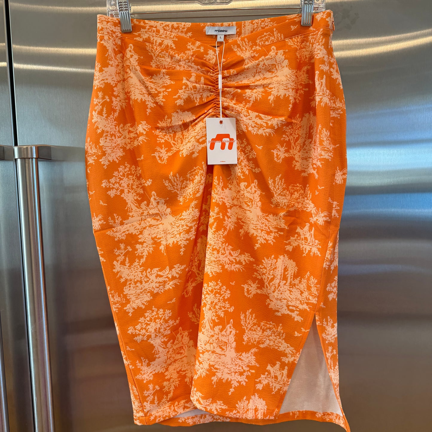 Miaou Preston Midi Skirt in Clementine Toile Orange x Paloma Elsesser Collab