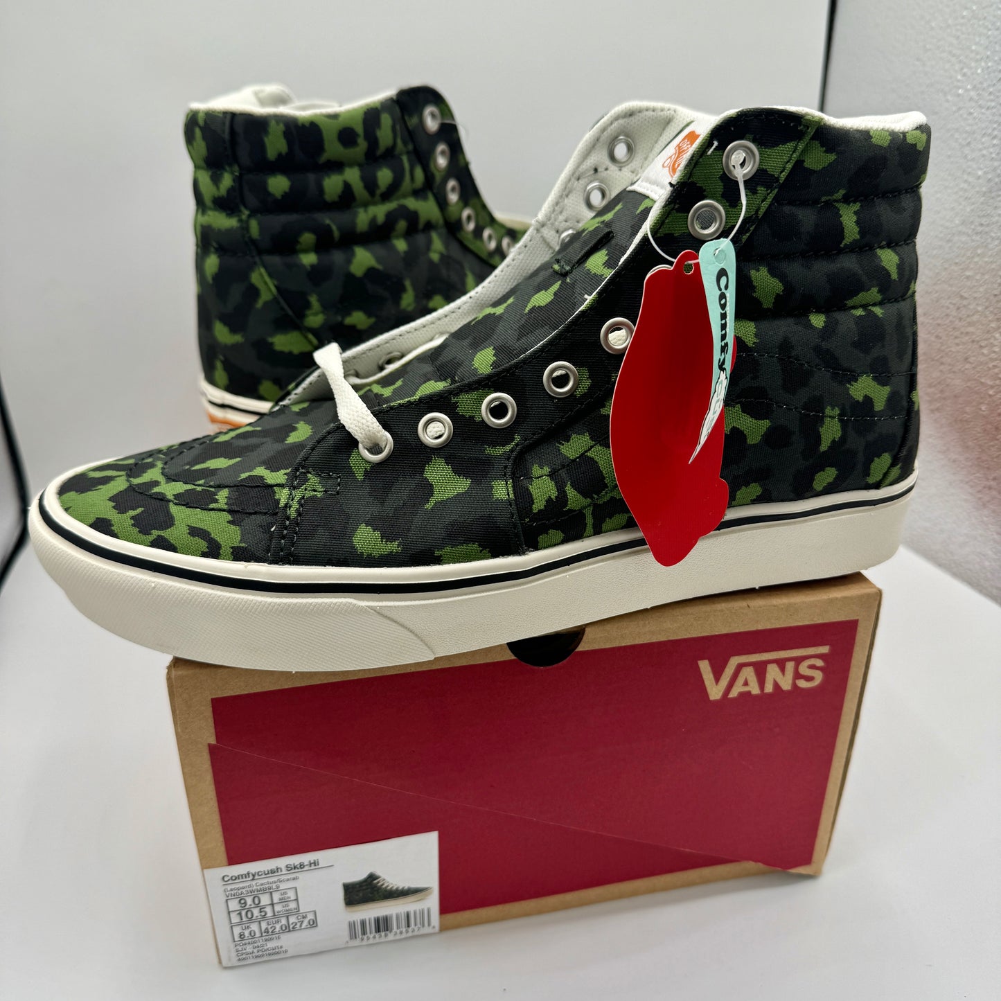 Vans Sk8 Hi Comfycush Classic High Top Sneakers Green Leopard Cactus Scarab