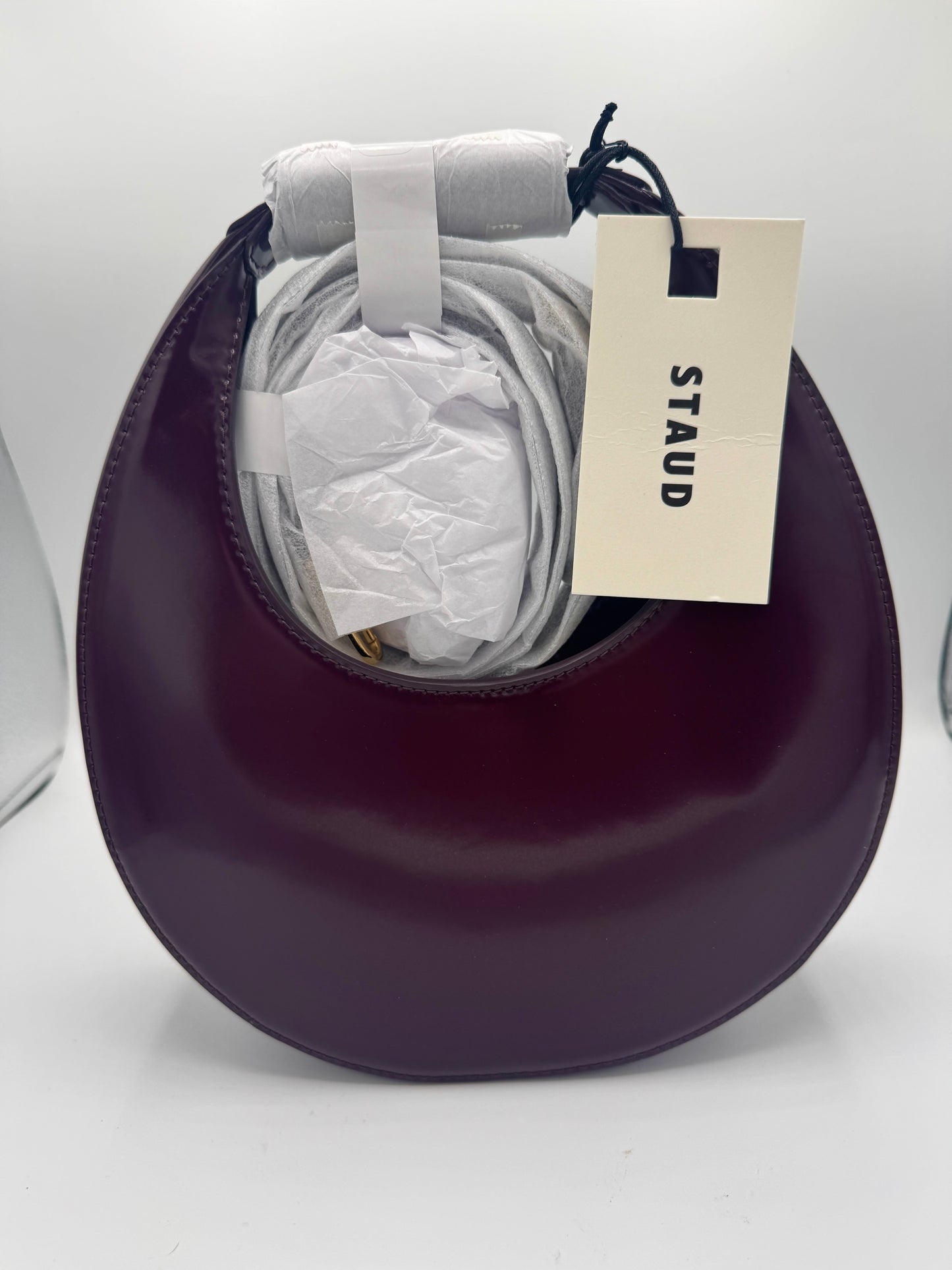 Staud Mini Moon Purse in Syrah Burgundy Leather, Crossbody Bag