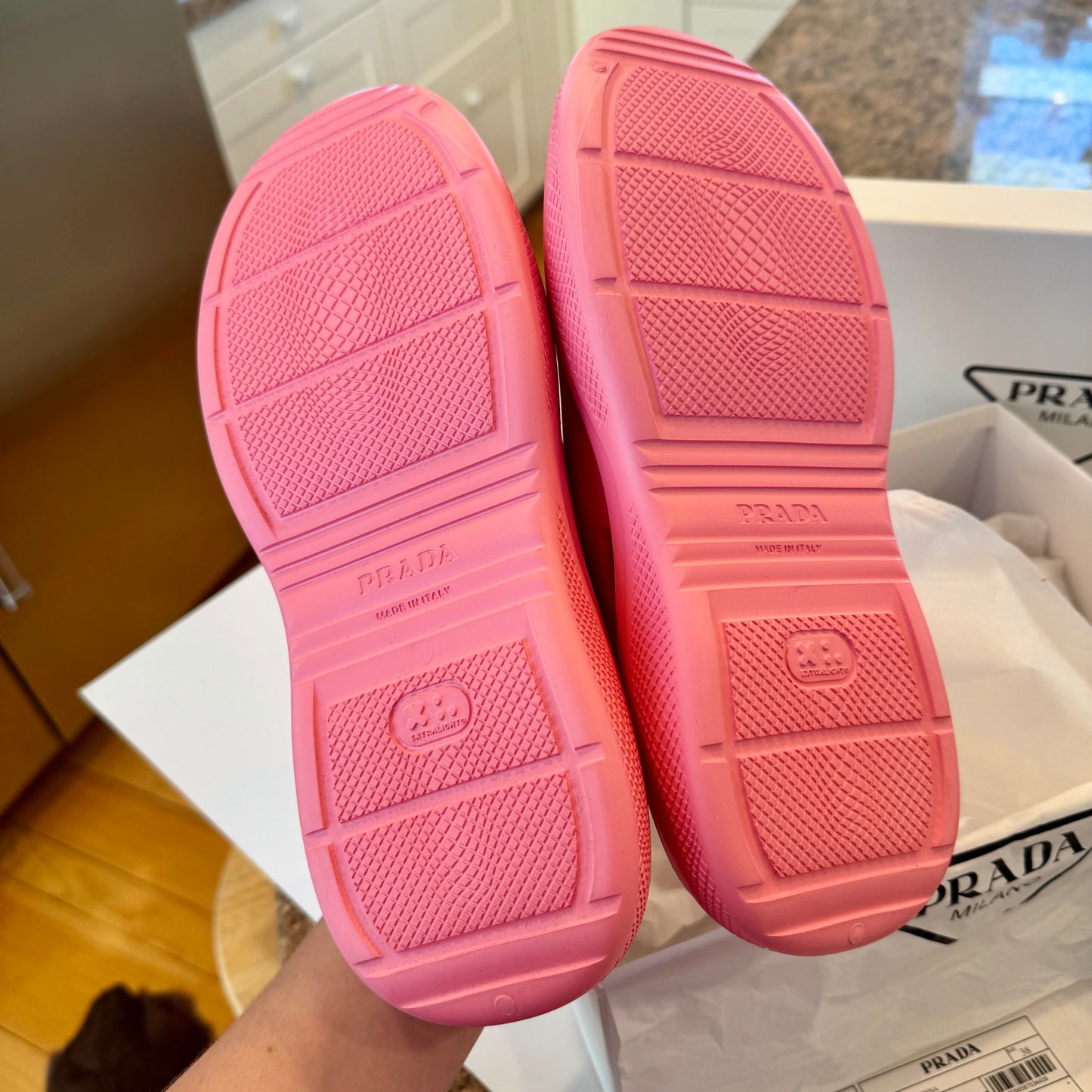 Prada Mellow Cut Out Slides Mules Womens Logo in Pink Begonia