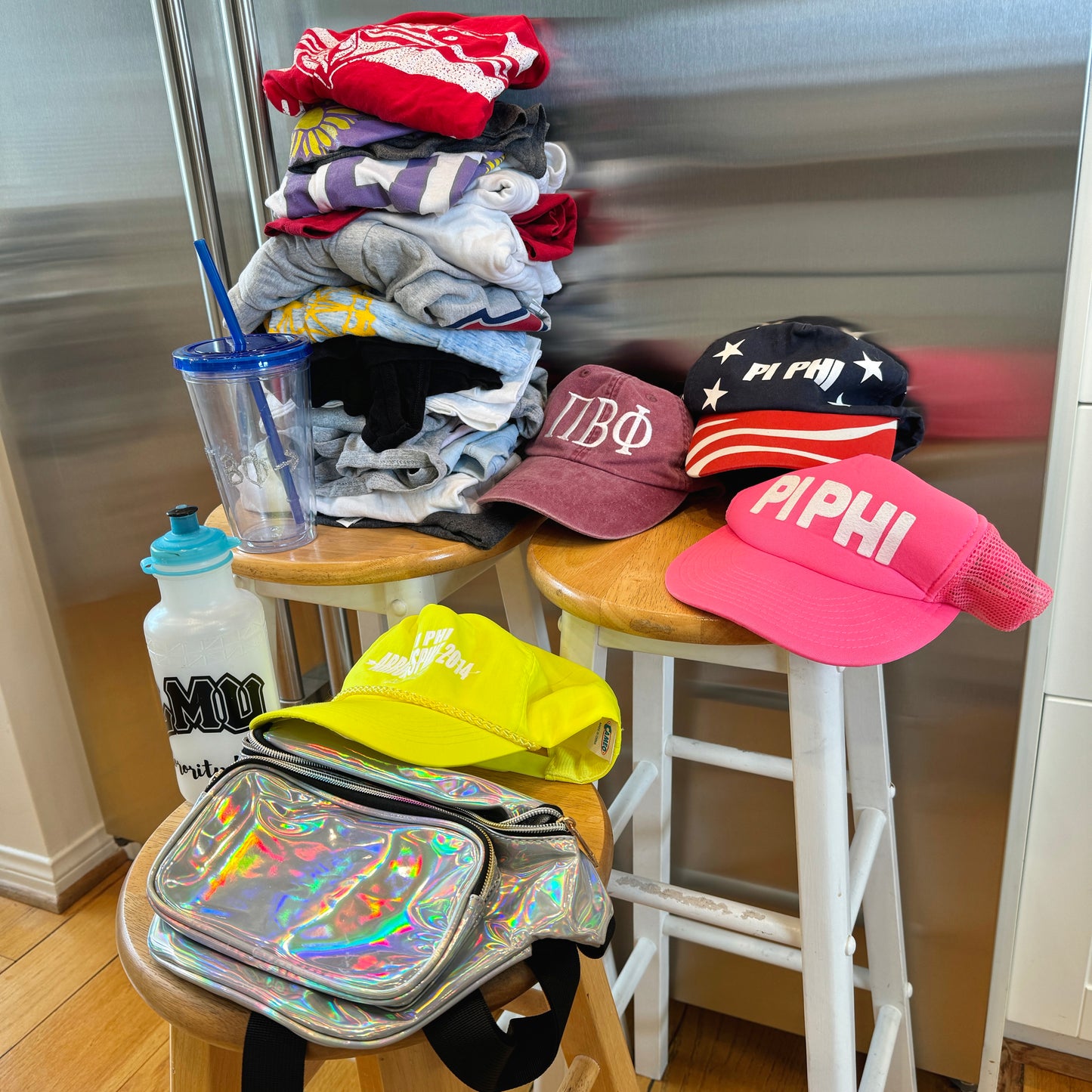 Pi Beta Phi BUNDLE 17 Shirts, 4 Hats, and Swag Sorority Bulk Pre-Owned Hats Tees Bottles