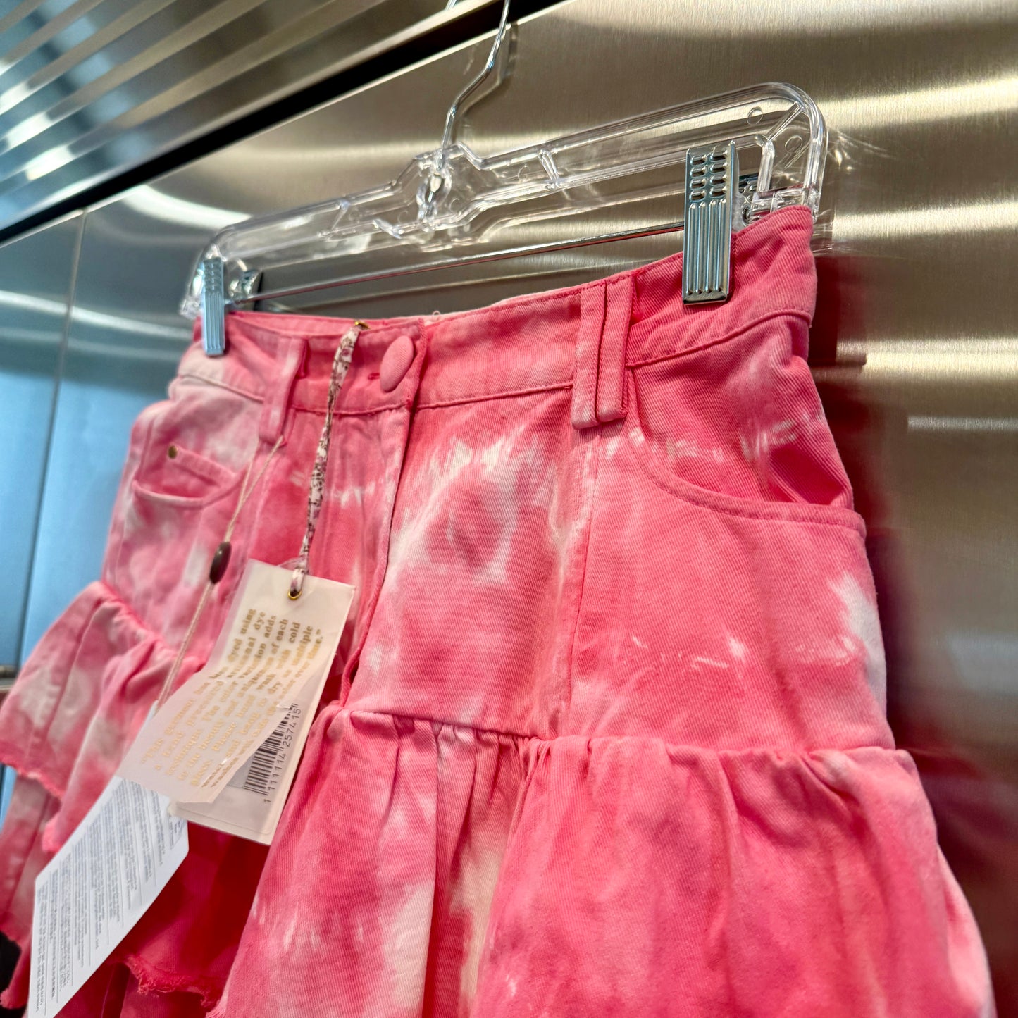 LoveShackFancy Landen Mini Skirt Hibiscus Pink Hand Dye Tiered Ruffle