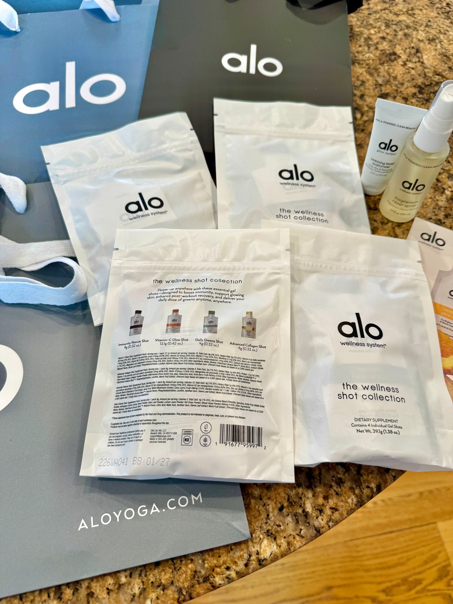 Alo Yoga Bundle of Travel Wellness and (6) Paper Bags / Gift Bags